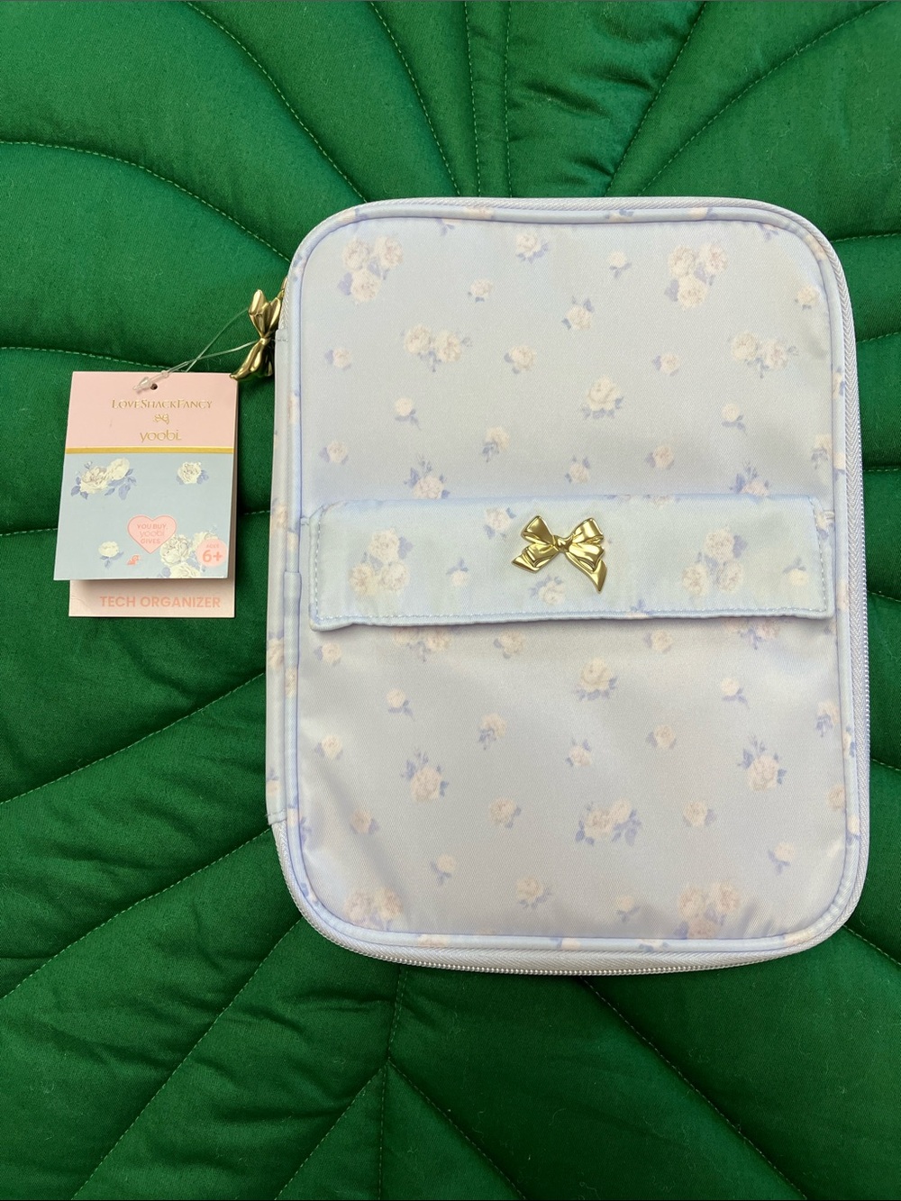 NWT love shack fancy X yoobi tech organizer for travel. Purple/white floral.